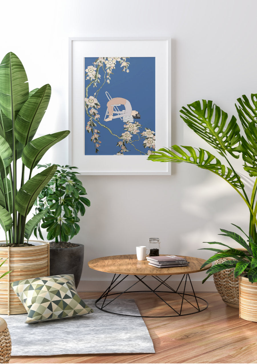 Svejar Yoga Art - Poster - Chathuspadasana under Blossom Branch Mockup 2
