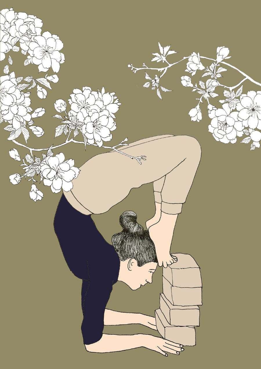 Svejar Yoga Art - Cards - Vrischikasana white flower