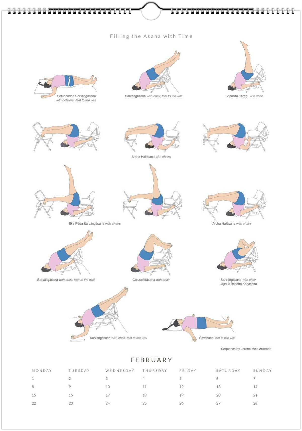 Yoga sequence chart for diabetes with corresponding calendar layout for February.