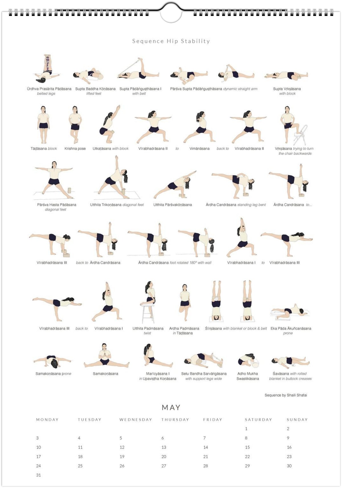 Yoga sequence chart for diabetes with corresponding calendar layout for May.