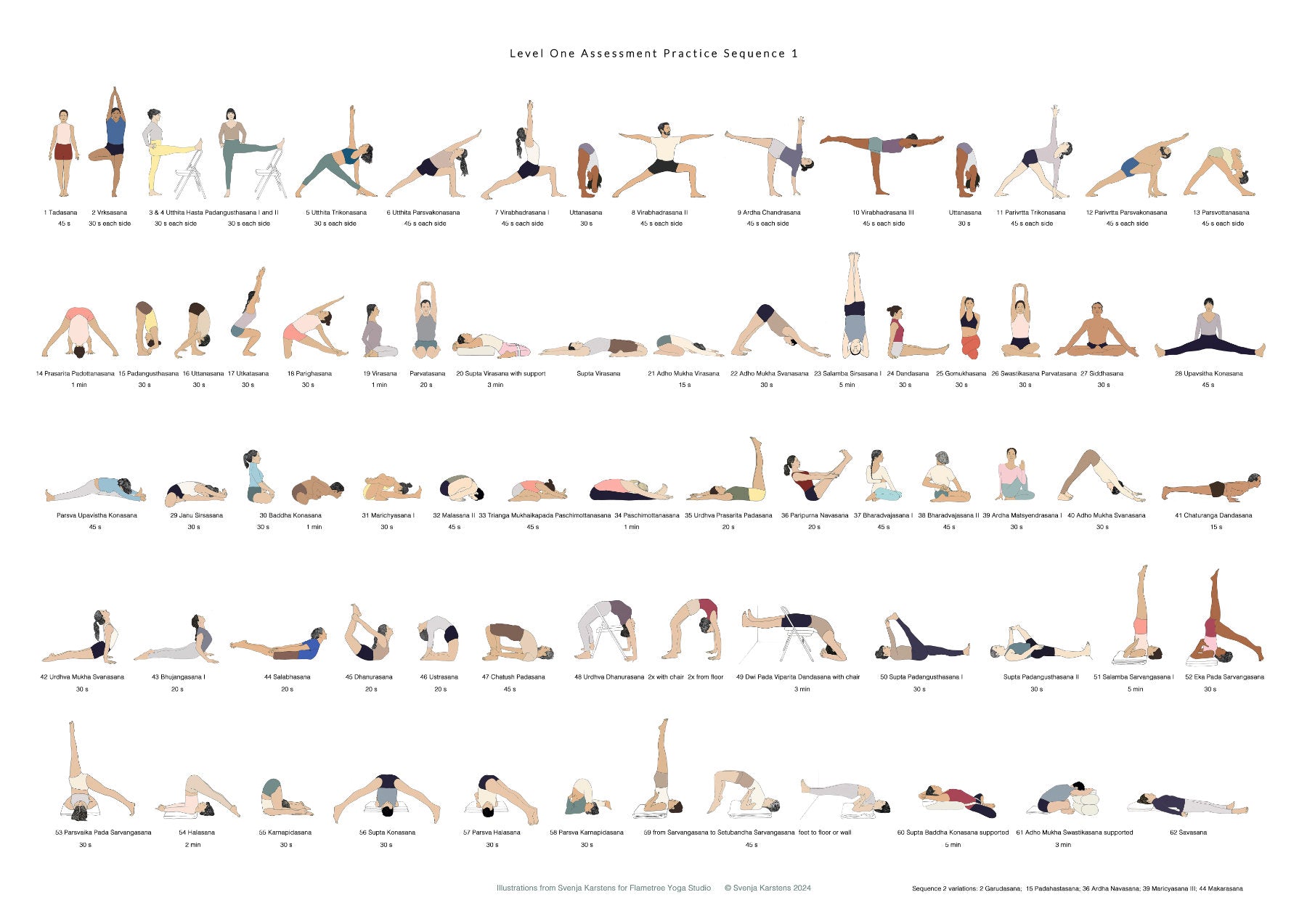 Free printable yoga poses in French & English with 39 Yoga Poses