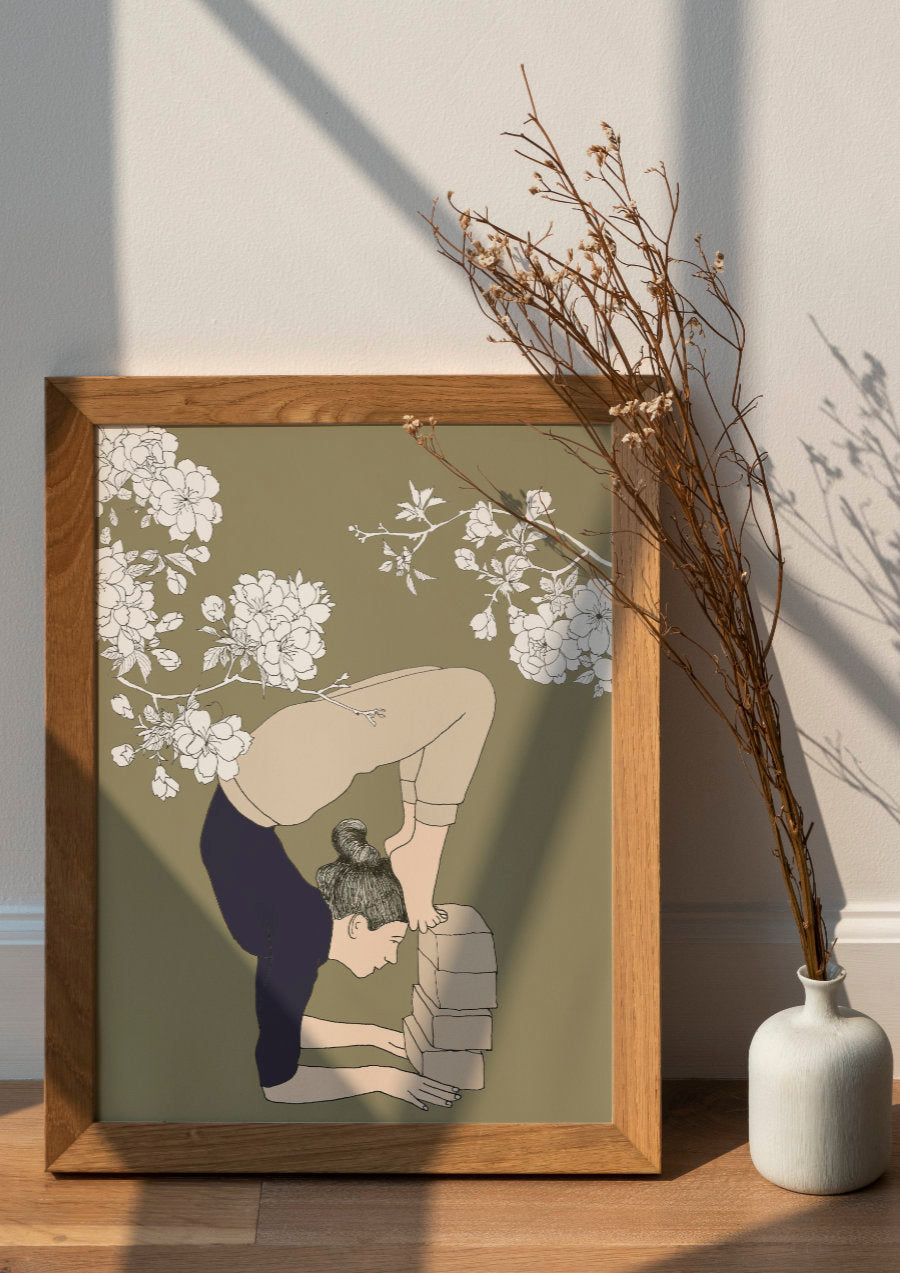 Svejar Yoga Art - Poster - Vrischikasana White Flower Mockup