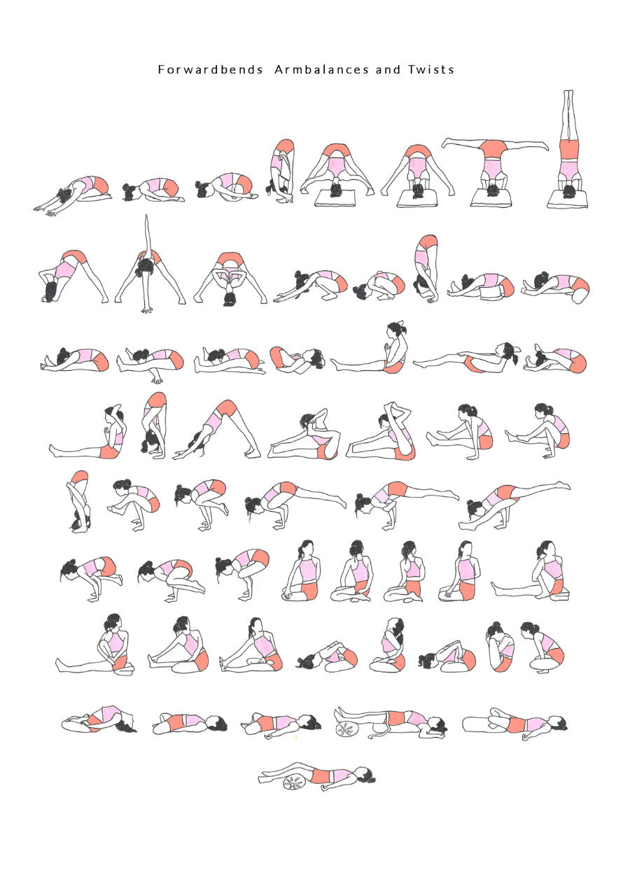 Printable yoga sequence: asymmetrical forward bends for advanced students