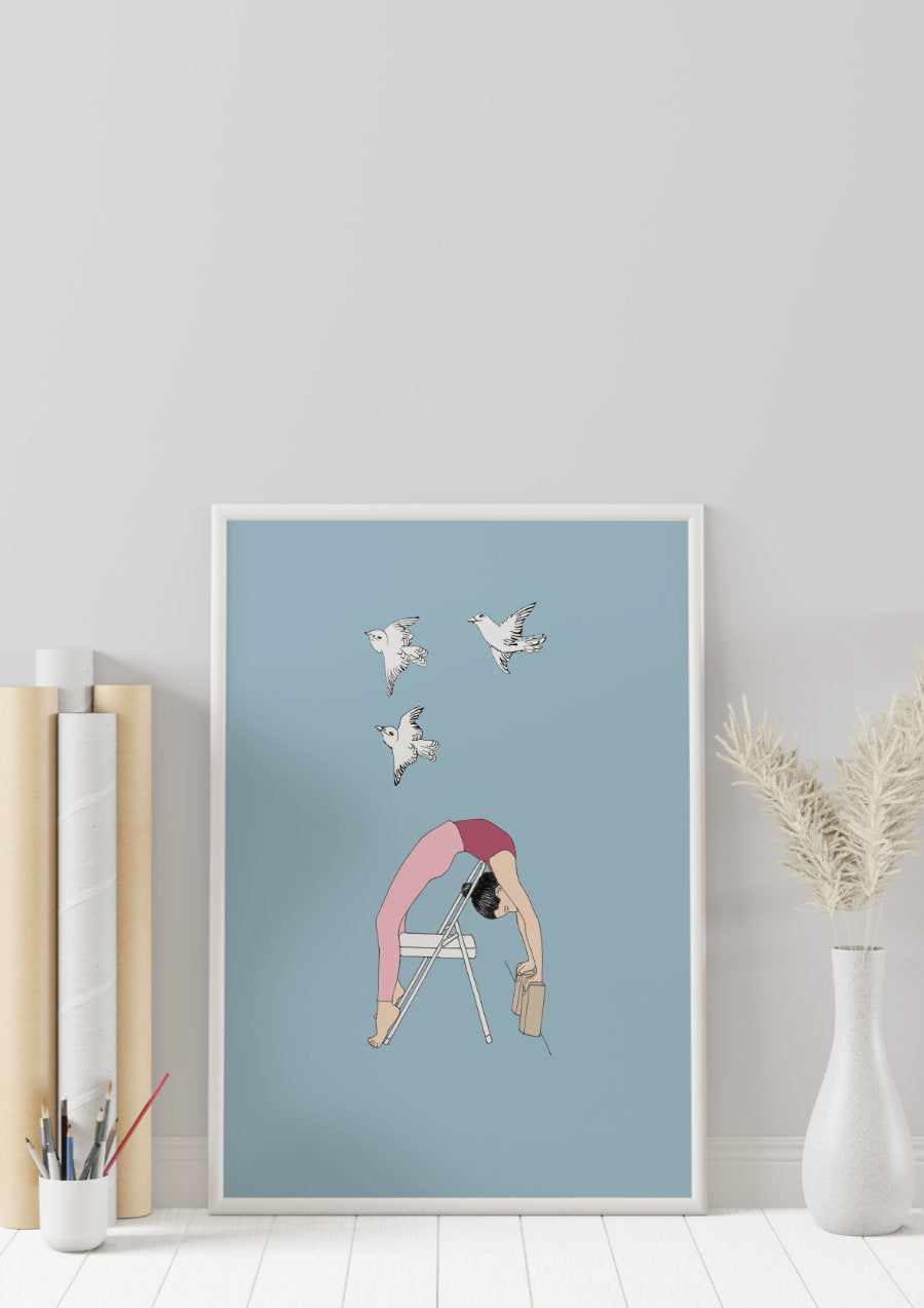 Svejar Yoga Art - Poster - Urdhva Dhanurasana with Birds Mockup